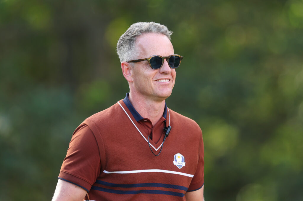Captain Luke Donald of Team Europe looks on during the Saturday morning foursomes matches of the 2025 Ryder Cup at Black Course at Bethpage State Park Golf Course