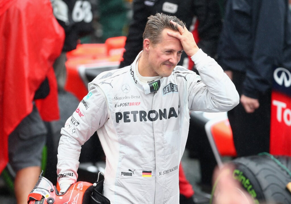 Michael Schumacher in parc ferme after the 2012 Brazilian Grand Prix