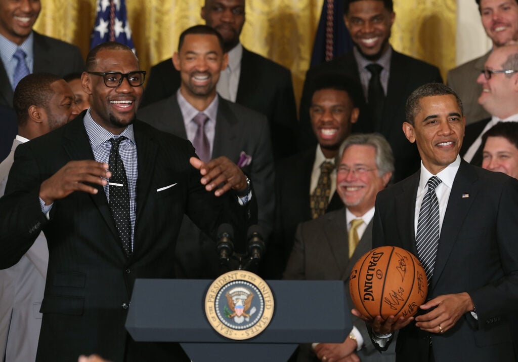 Lebron James at the White House with Barack Obama in 2013