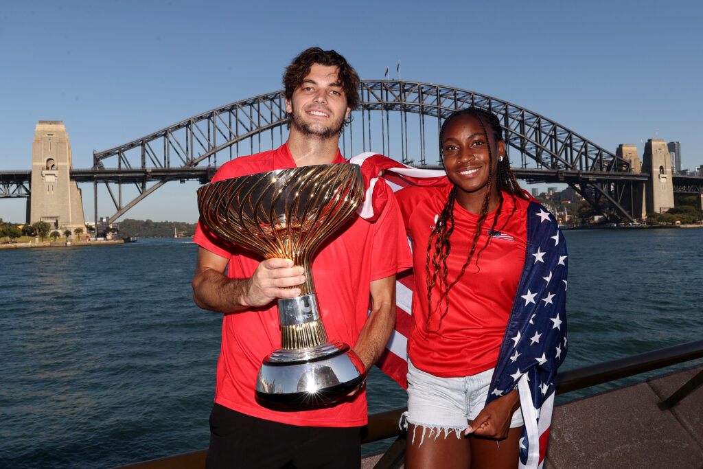Taylor Fritz and Coco Gauff celebrate after winning the 2025 United Cup
