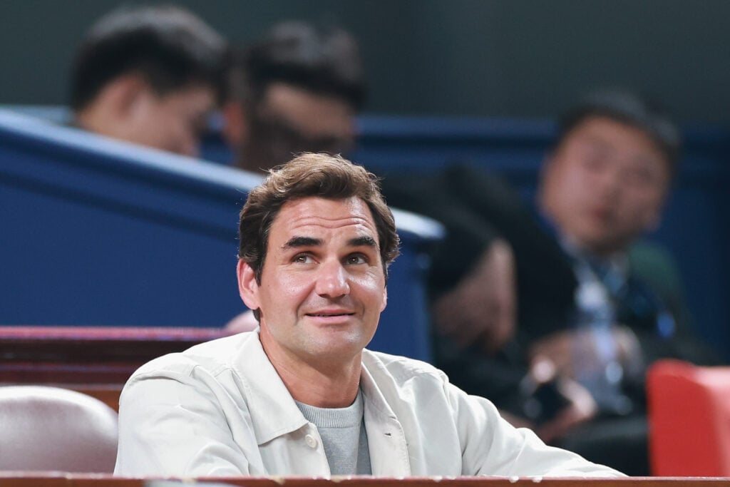 Former tennis player Roger Federer attends the Men's singles final on day 14 of the 2025 Shanghai Rolex Masters at Qi Zhong Tennis Center on October 12, 2025 in Shanghai, China.