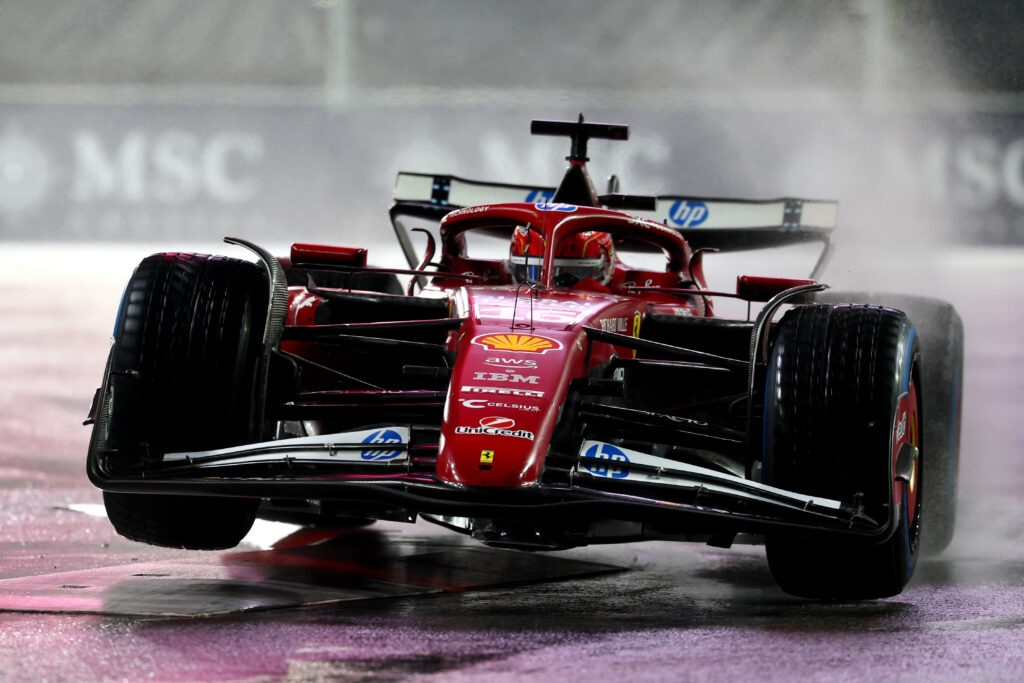 Charles Leclerc drives his Ferrari SF-25 in qualifying at the 2025 Las Vegas Grand Prix