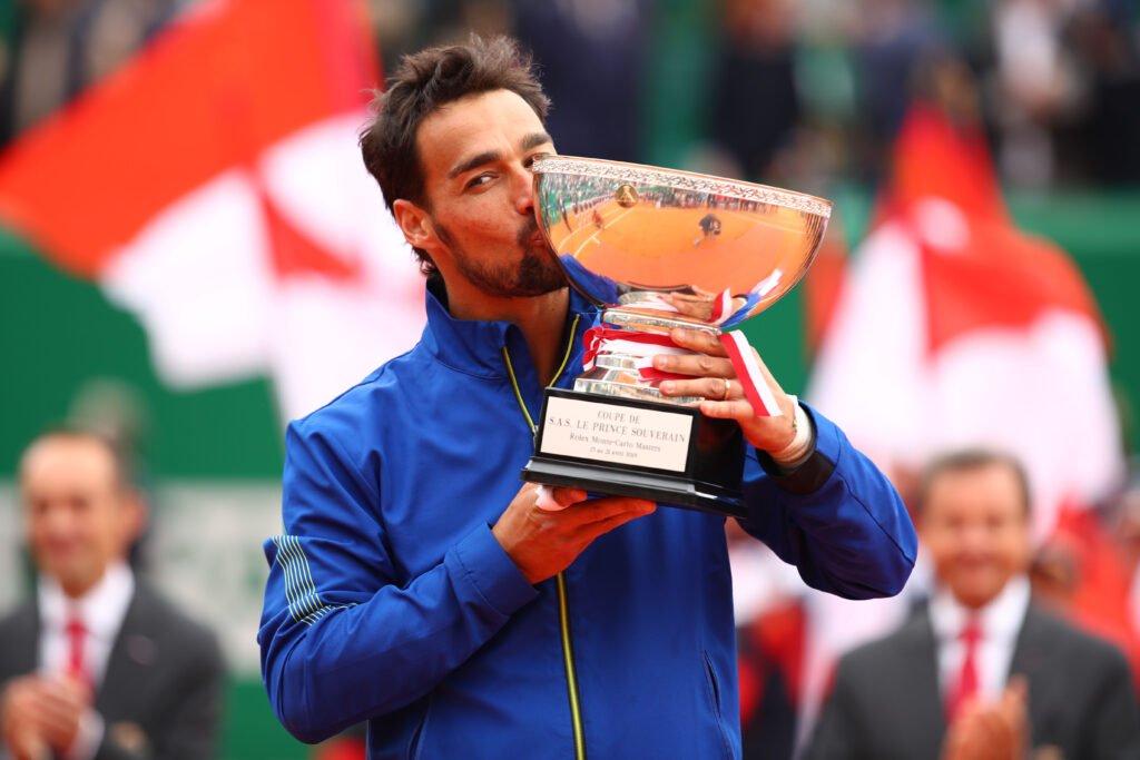 Fabio Fognini celebrates with the trophy after winning the 2019 Monte-Carlo Masters