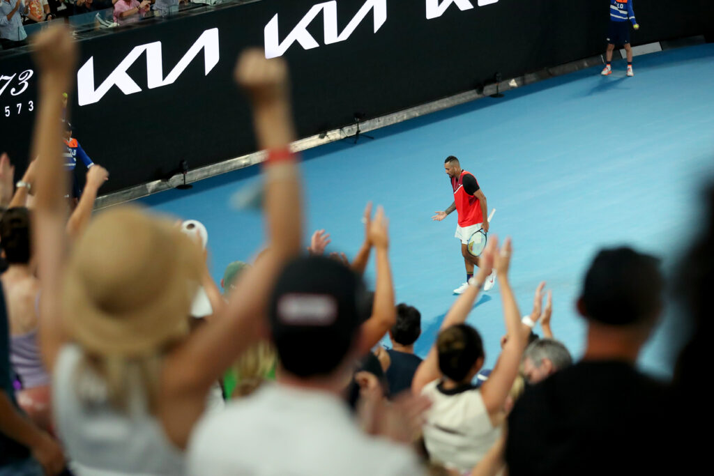 Nick Kyrgios in action at the 2022 Australian Open.
