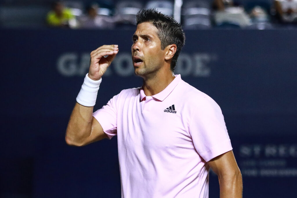 Fernando Verdasco reacts during his match against Thanasi Kokkinakis at the 2022 Los Cabos Open,