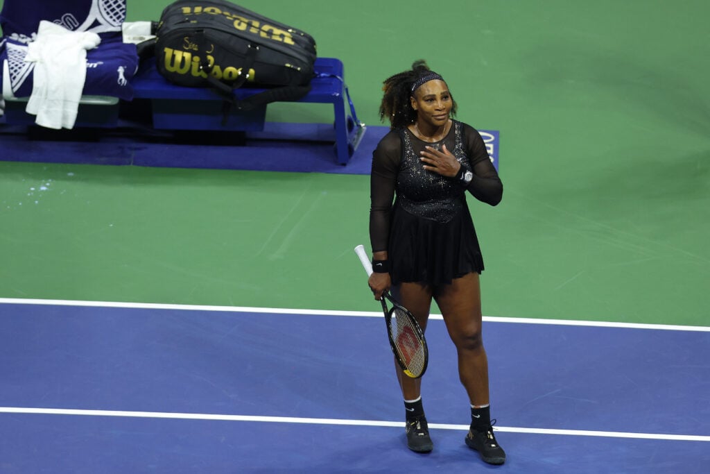Serena Williams of the United States looks on after being defeated by Ajla Tomlijanovic of Australia during their Women's Singles Third Round match on Day Five of the 2022 US Open at USTA Billie Jean King National Tennis Center on September 02, 2022 in the Flushing neighborhood of the Queens borough of New York City.