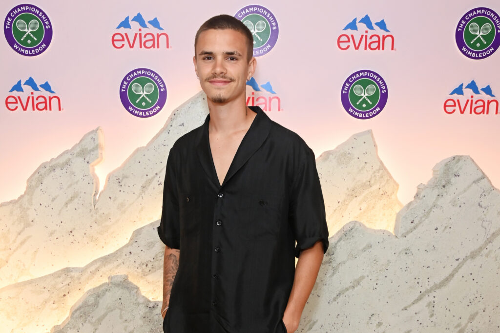 Romeo Beckham poses in the evian VIP Suite At Wimbledon 2023 on July 11, 2023 in London, England.