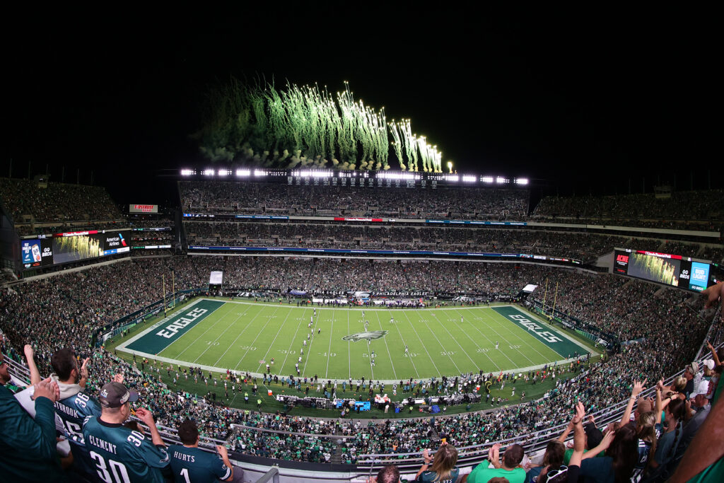 A general view of fireworks prior to the start of the game between the Minnesota Vikings and the Philadelphia Eagles at Lincoln Financial Field.