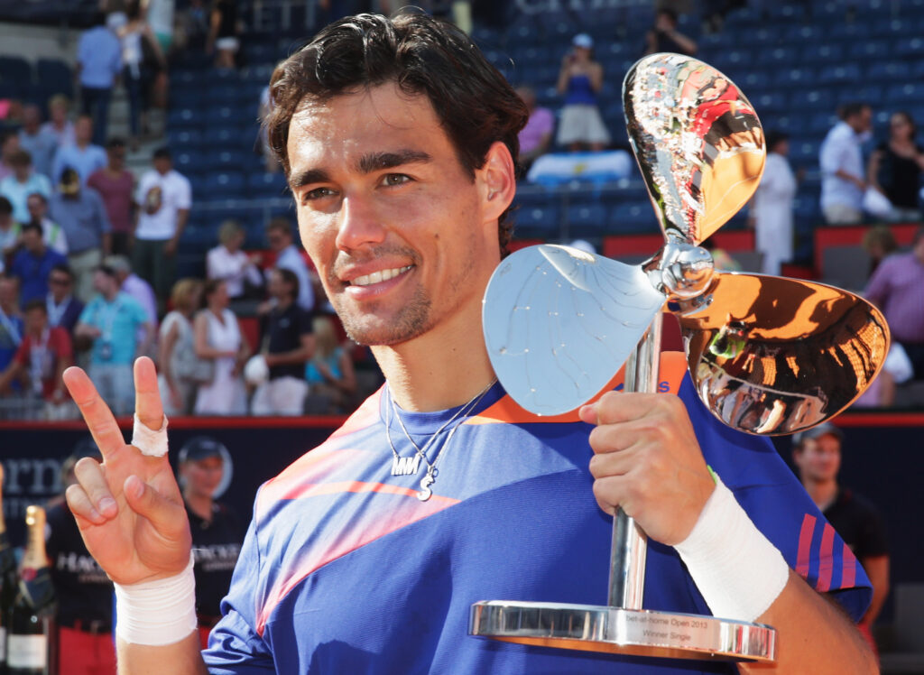 Fabio Fognini celebrates with the title after winning in Hamburg in 2013