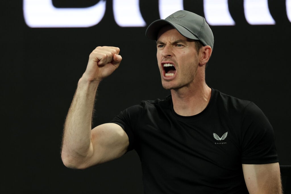 Andy Murray, coach of Novak Djokovic of Serbia reacts during the Men's Singles Second Round match against Jaime Faria of Portugal during day four of the 2025 Australian Open at Melbourne Park on January 15, 2025 in Melbourne, Australia.