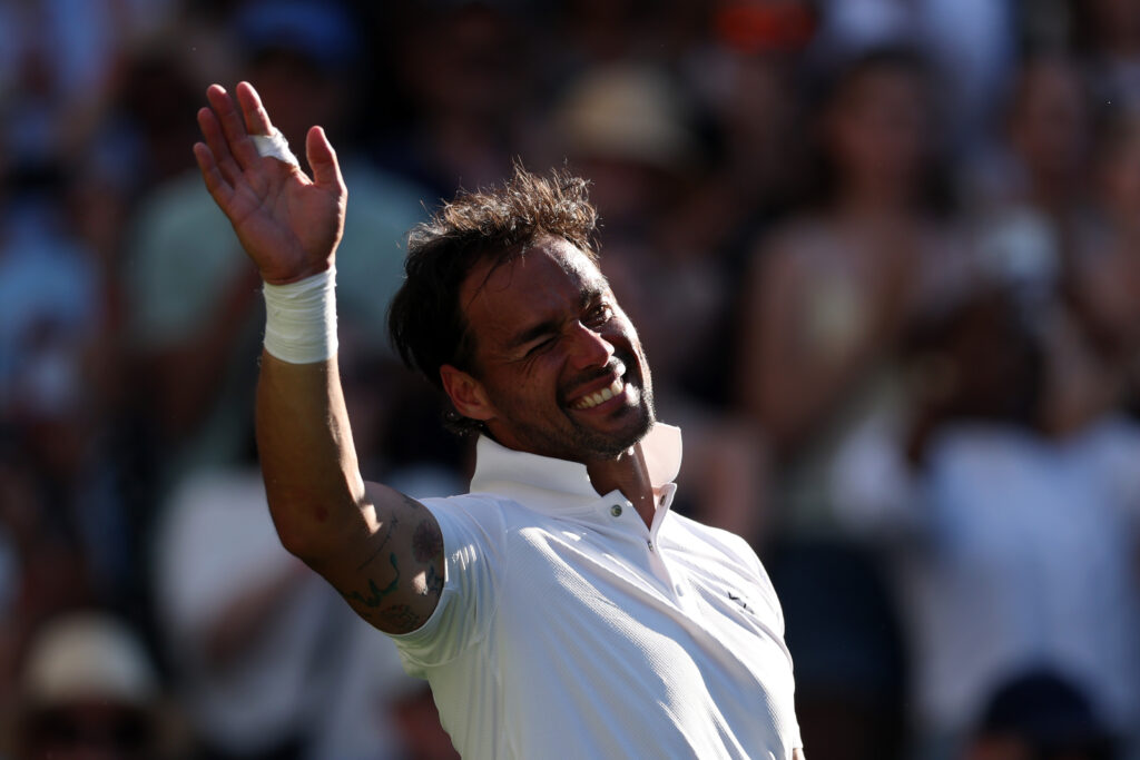 Fabio Fognini waves goodbye at Wimbledon in 2025
