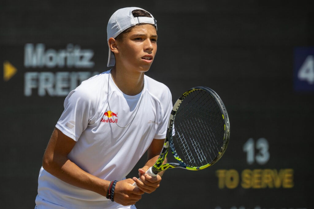Rafael Pagonis in action at Wimbledon in 2025