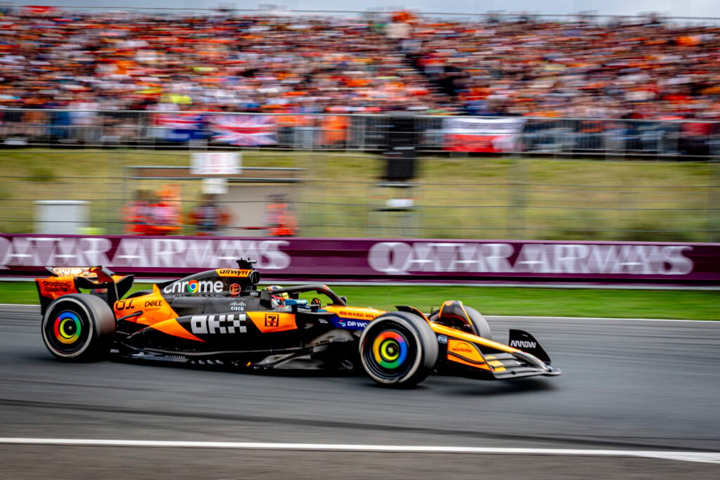 Formula 1 driver Oscar Piastri of McLaren participates in the F1 race at the Formula 1 circuit in Zandvoort, Netherlands.