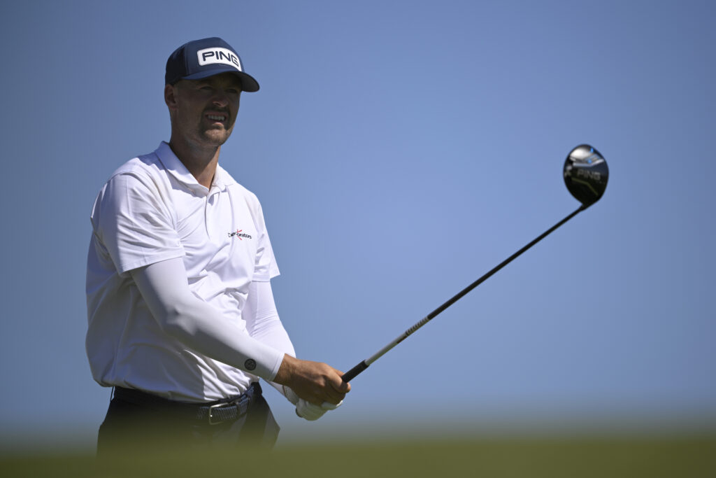 Victor Perez of France plays his shot from the 18th tee during the second round of the World Wide Technology Championship 2025 at El Cardonal at Diamante