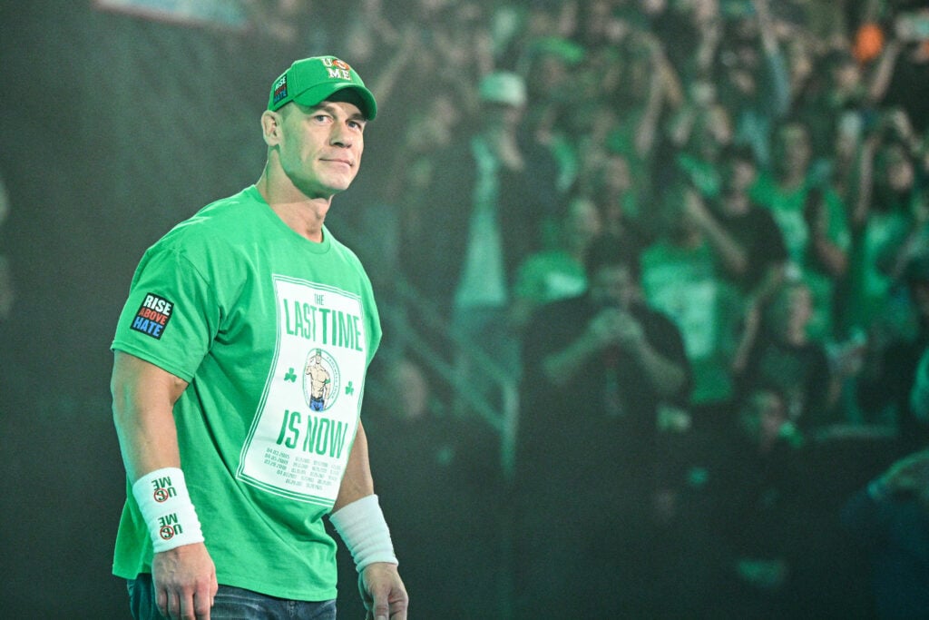 John Cena make's his entrance during Monday Night RAW at TD Garden on November 10, 2025 in Boston, Massachusetts.