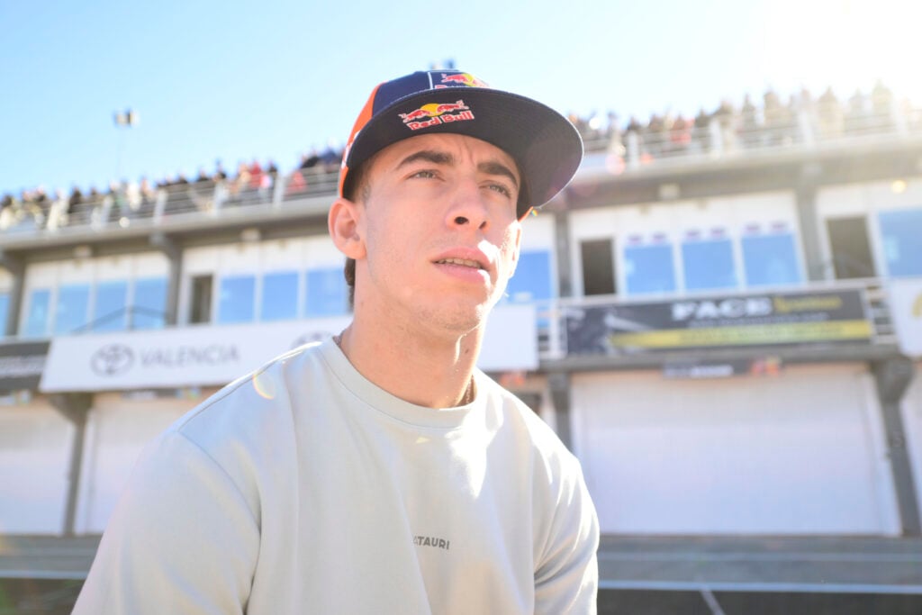 KTM rider Pedro Acosta watches on from the pit wall during the 2025 MotoGP Valencia test