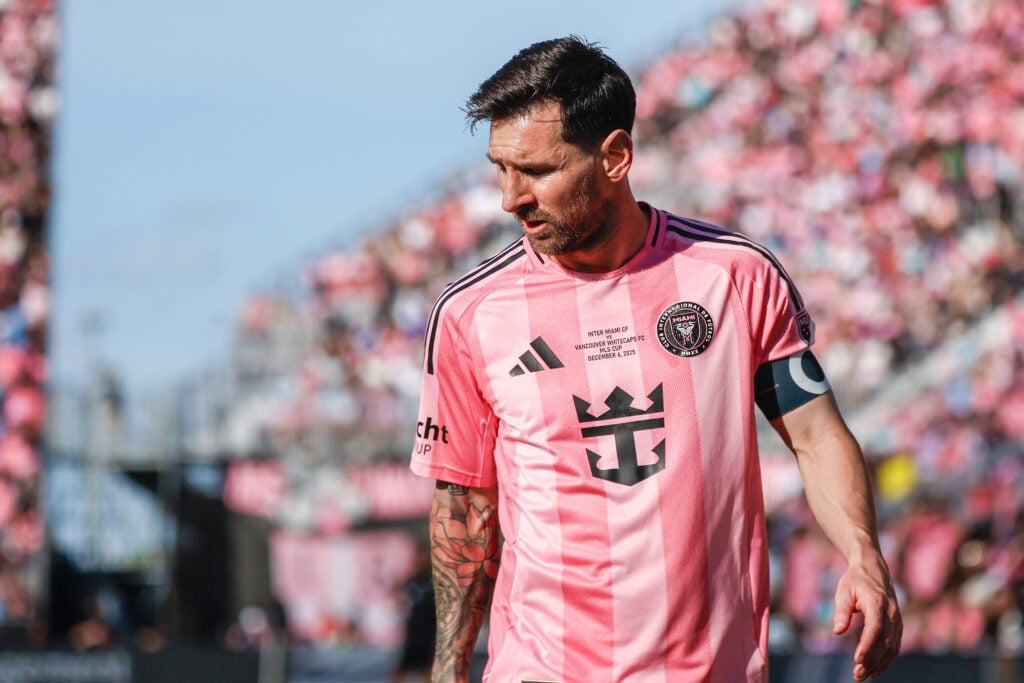Inter Miami forward Lionel Messi (10) looks on during the 2025 MLS Cup Finals against the Vancouver Whitecaps.