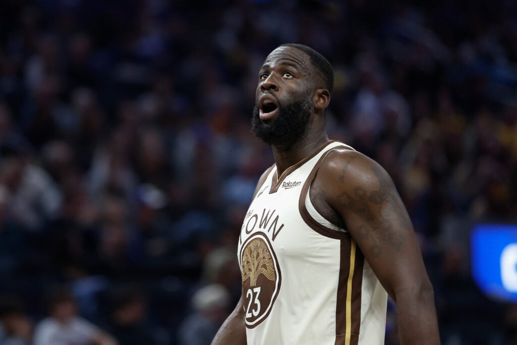 Draymond Green #23 of the Golden State Warriors looks on in the third quarter against the New Orleans Pelicans at Chase Center.