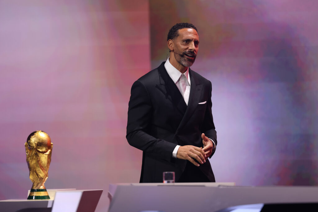 FIFA Legend Rio Ferdinand speaks during the FIFA World Cup 2026 Official Draw at John F. Kennedy Center for the Performing Arts on December 05, 2025 in Washington, DC.
