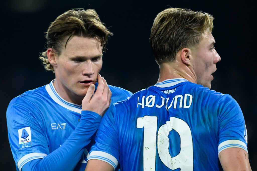 Scott McTominay and Rasmus Hojlund of SSC Napoli during the