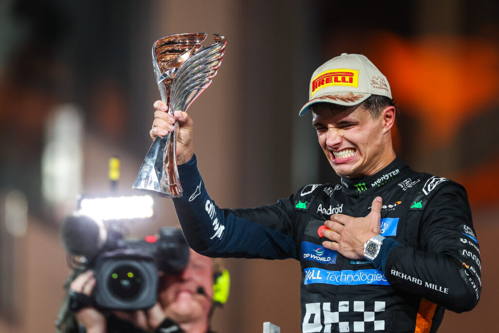 Lando Norris celebrates after winning the 2025 F1 World Championship
