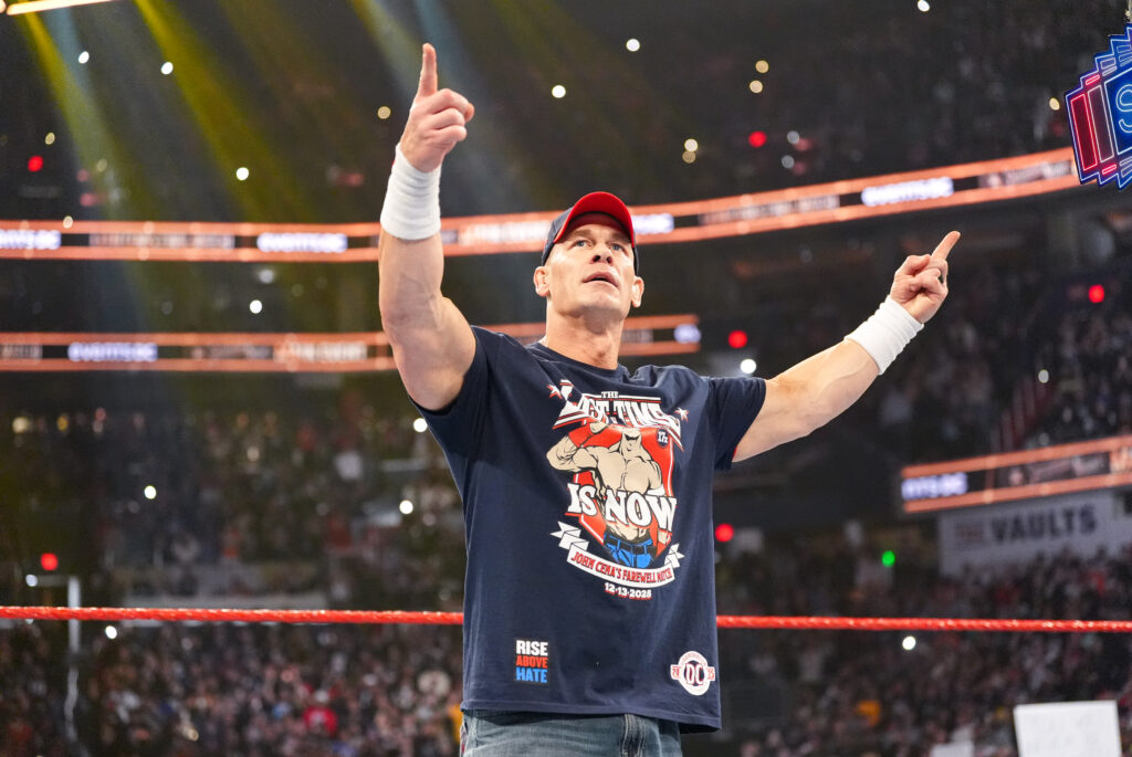 John Cena enters the ring during Saturday Night's Main Event at Capital One Arena on December 13, 2025 in Washington DC.