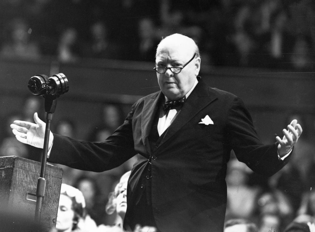 Winston Leonard Spencer Churchill (1874 - 1965) addressing a Women Conservatives meeting