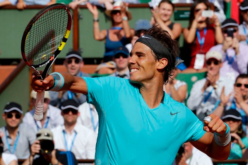 Rafael Nadal celebrates his win over Andy Murray at the 2014 French Open