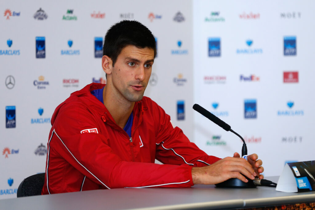 Novak Djokovic speaks to the media during the 2014 ATP Finals