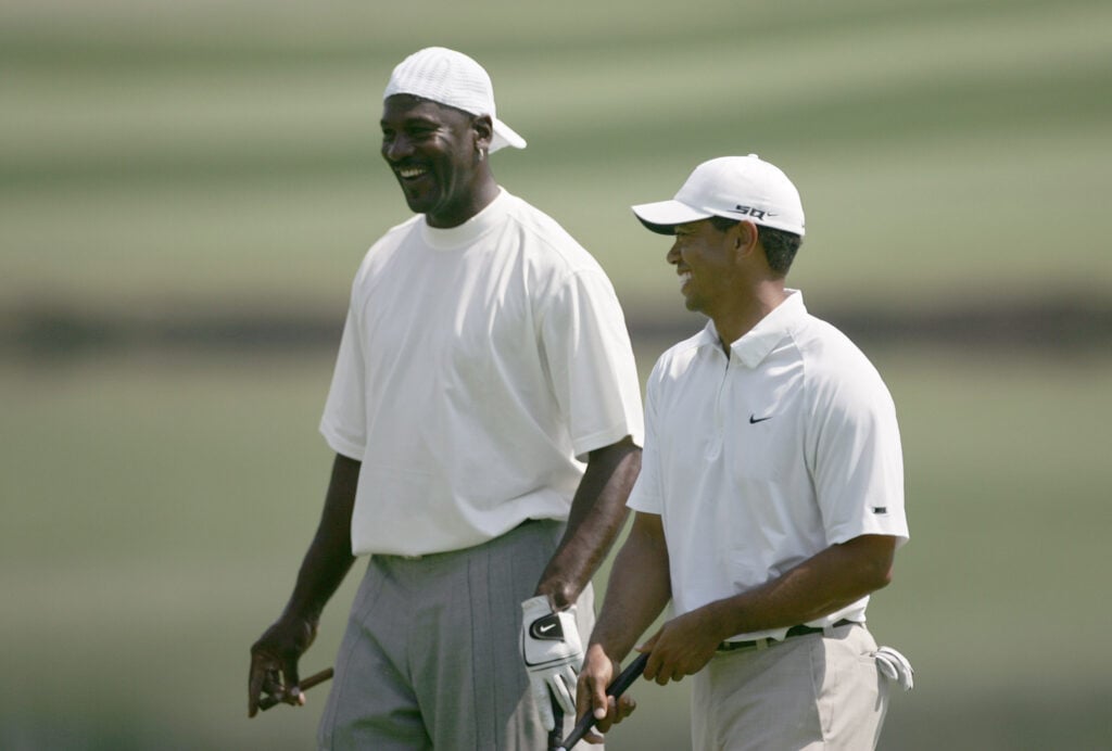 Michael Jordan and Tiger Woods during the Pro-Am prior to the 2007 Wachovia Championship held at Quail Hollow Country Club
