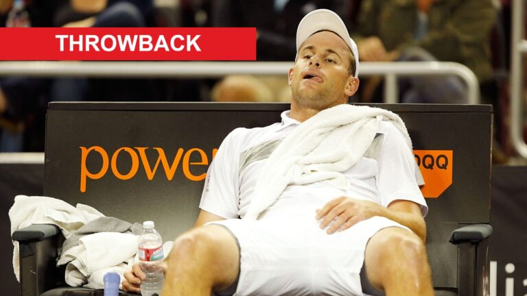 Image of Andy Roddick reacting during his match with James Blake in 2015