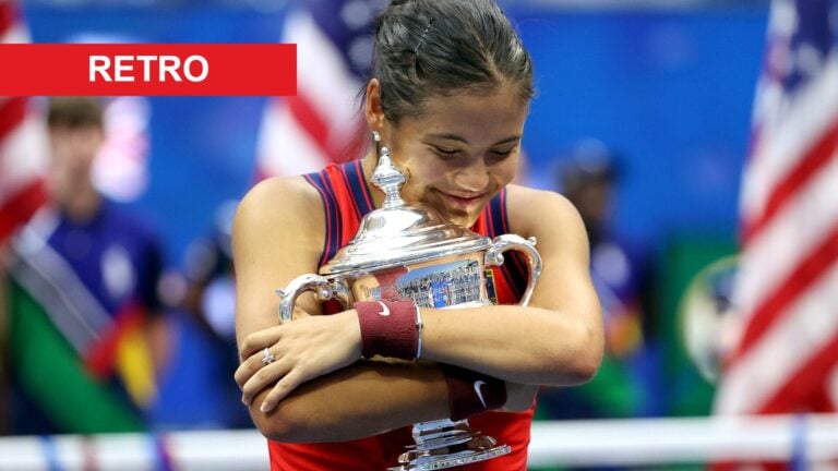 Image of Emma Raducanu celebrating with the trophy after winning the 2021 US Open