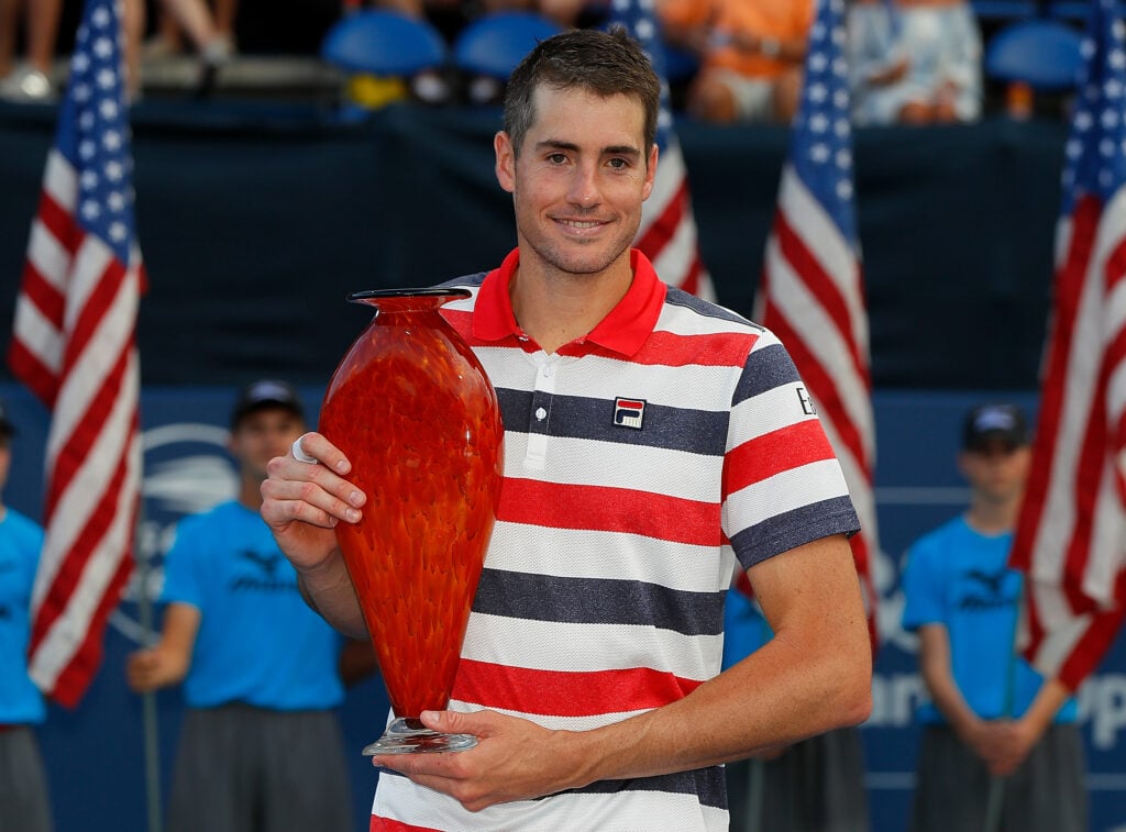 John Isner celebrates after winning the 2018 Atlanta Open