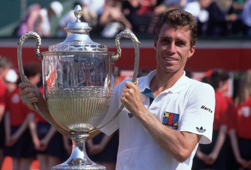Ivan Lendl poses with the trophy after winning the title at the Queen's Club Championships in 1989.