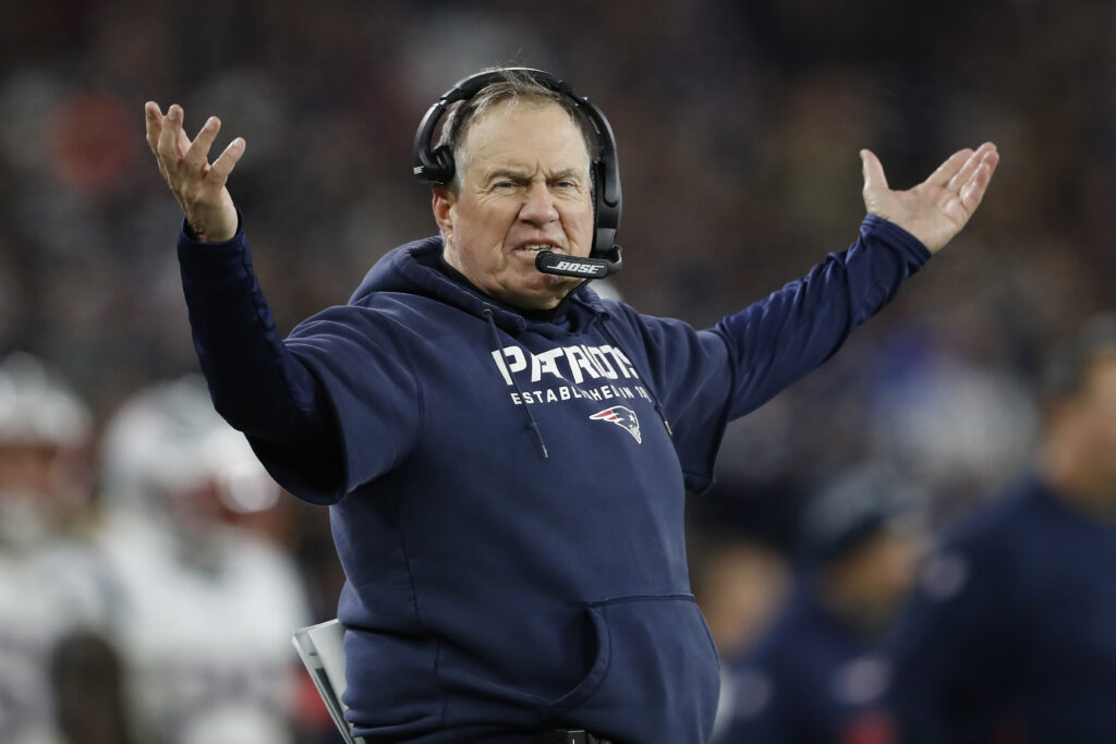 Head coach Bill Belichick of the New England Patriots reacts against the Baltimore Ravens during the fourth quarter at M&T Bank Stadium.