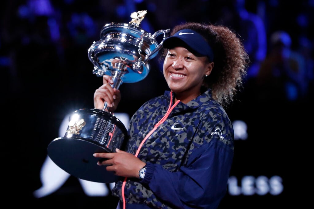 Naomi Osaka celebrates after winning the 2021 Australian Open