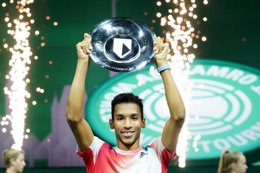 Felix Auger-Aliassime celebrates after winning the 2022 Rotterdam Open