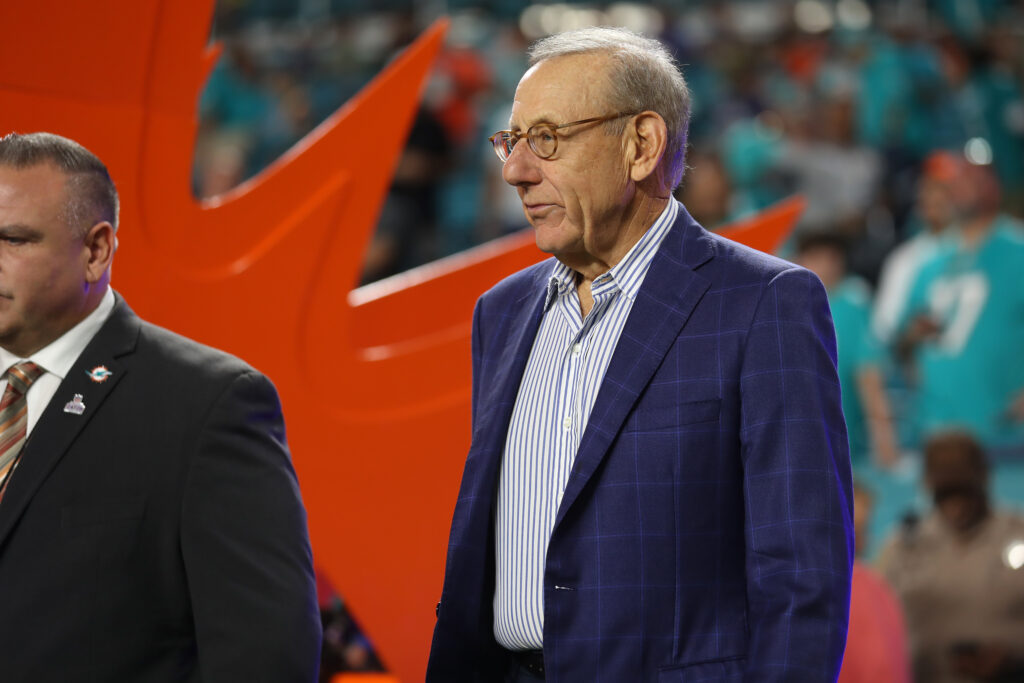 Owner Stephen Ross of the Miami Dolphins on the field prior to the game against the Pittsburgh Steelers at Hard Rock Stadium on October 23, 2022 in Miami Gardens, Florida.