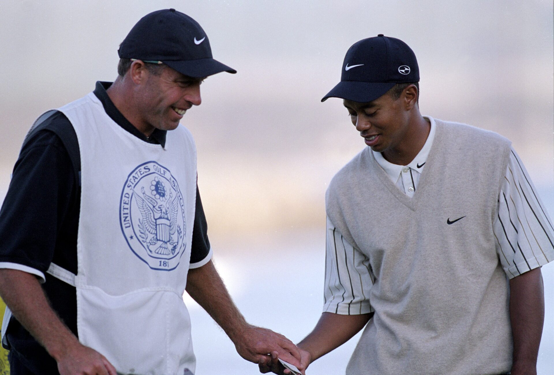 17 Jun 2000: Tiger Woods with caddie Steve Williams during the 100th US Open at the Pebble Beach Golf Links in Pebble Beach, California.Mandatory C...