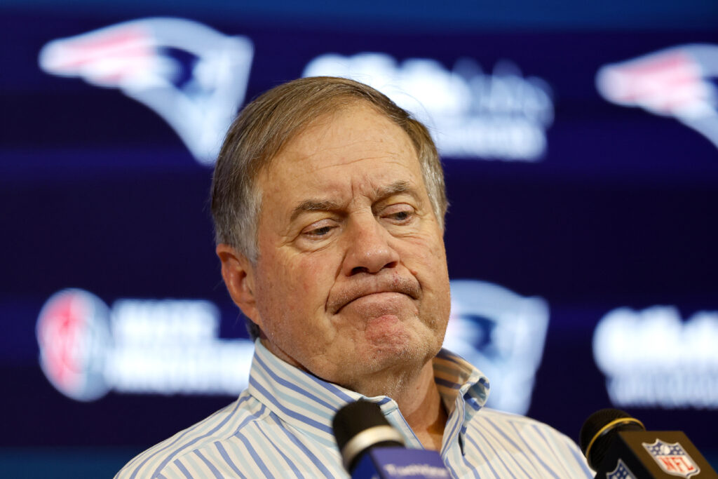 New England Patriots head coach Bill Belichick speaks during a press conference after a game against the New York Jets at Gillette Stadium on January 07, 2024 in Foxborough, Massachusetts.