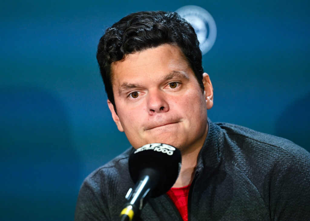 Milos Raonic speaking to media at the 2024 Canadian Open.