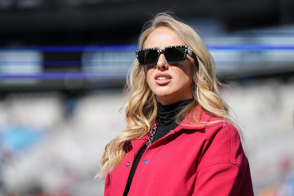 Brittany Mahomes, wife of quarterback Patrick Mahomes, looks on prior to a game between the Kansas City Chiefs and the Carolina Panthers at Bank of America Stadium.