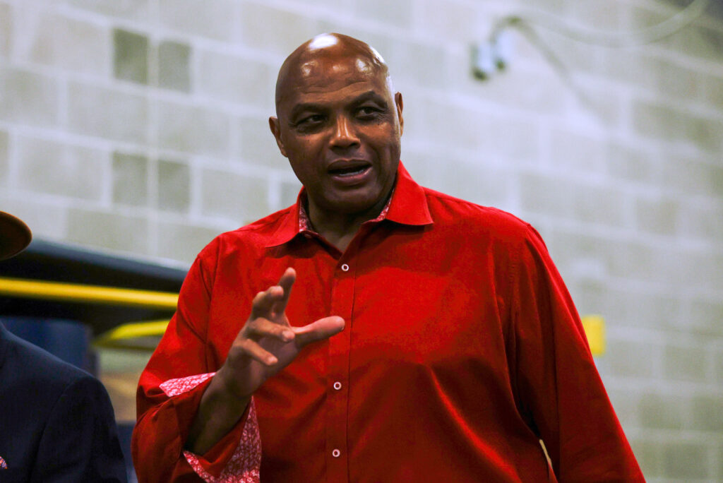 Former NBA player and Auburn alum Charles Barkley enters Neville Arena through the loading dock prior to a game.