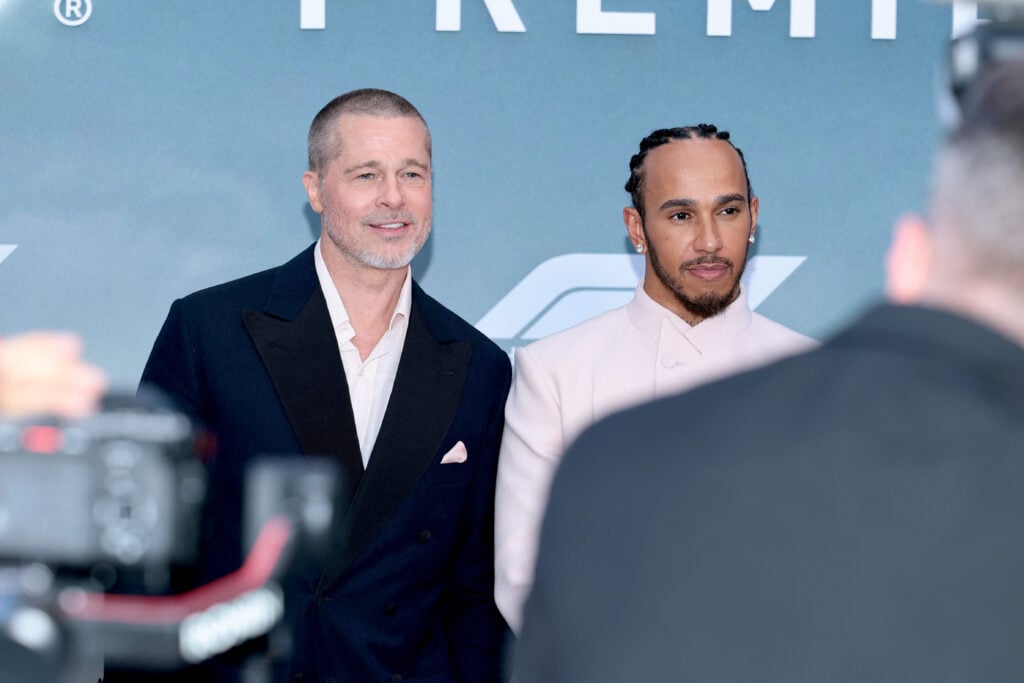 Brad Pitt and Lewis Hamilton attend the Apple Original Films & Warner Bros. Pictures "F1" World Premiere in Times Square.