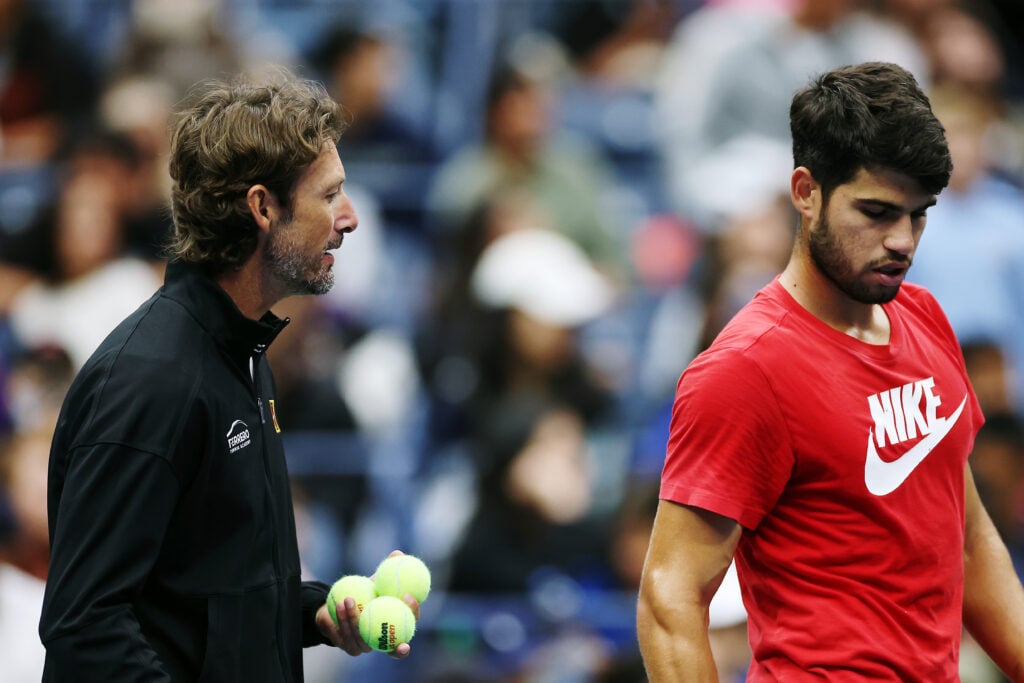 Juan Carlos Ferrero and Carlos Alcaraz training together ahead of the 2025 US Open