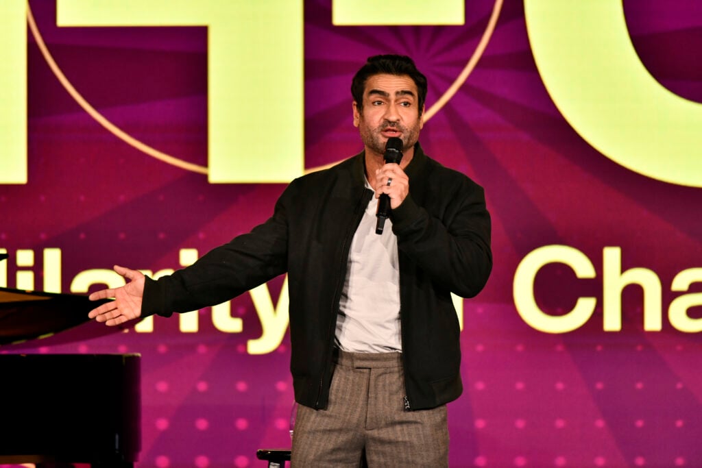 Kumail Nanjiani performs at Hilarity For Charity's annual fundraiser to support Alzheimer's at Rolling Greens DTLA on November 15, 2025 in Los Angeles, California.