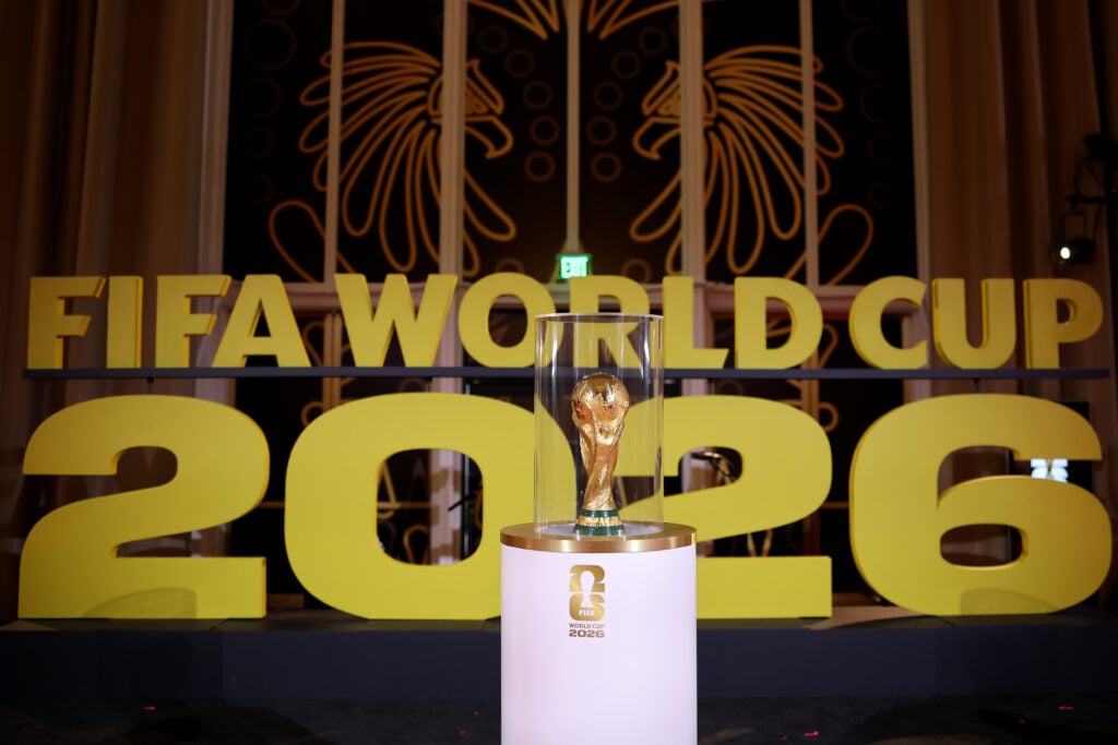 FIFA World Cup Trophy is displayed prior to the FIFA World Cup 2026 Official Draw at John F. Kennedy Center for the Performing Arts on December 05, 2025 in Washington, DC.
