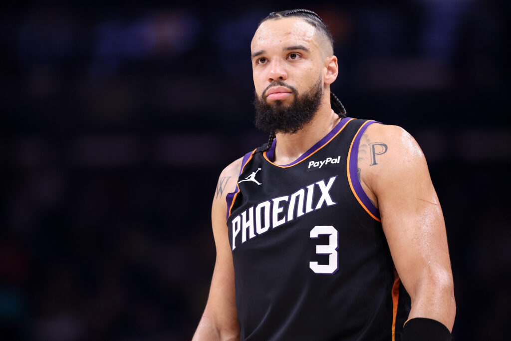 Dillon Brooks #3 of the Phoenix Suns looks on during the first half against the Los Angeles Lakers at Mortgage Matchup Center.