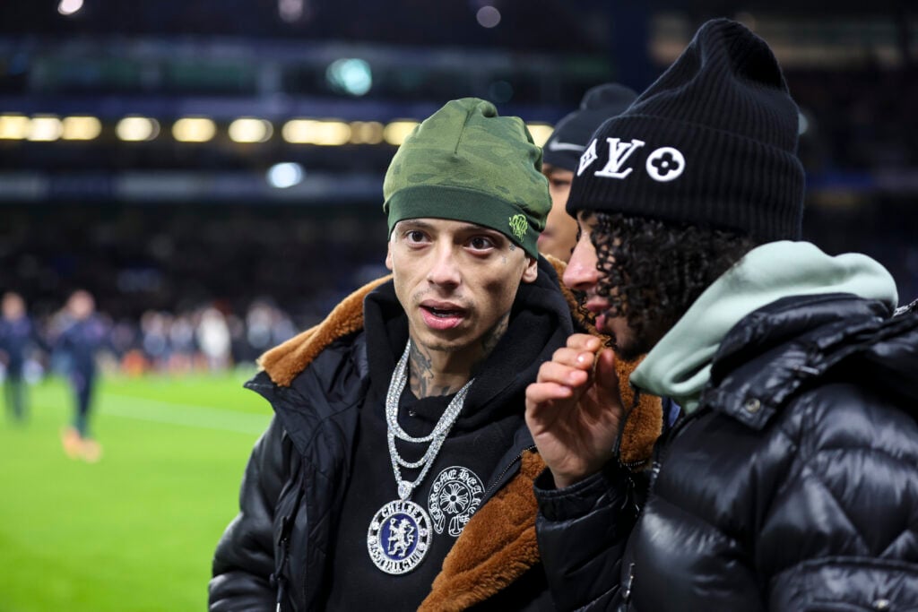 Rapper Central Cee before the Premier League match between Chelsea and Bournemouth at Stamford Bridge