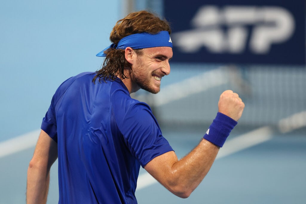 Stefanos Tsitsipas celebrates his win at the 2026 United Cup
